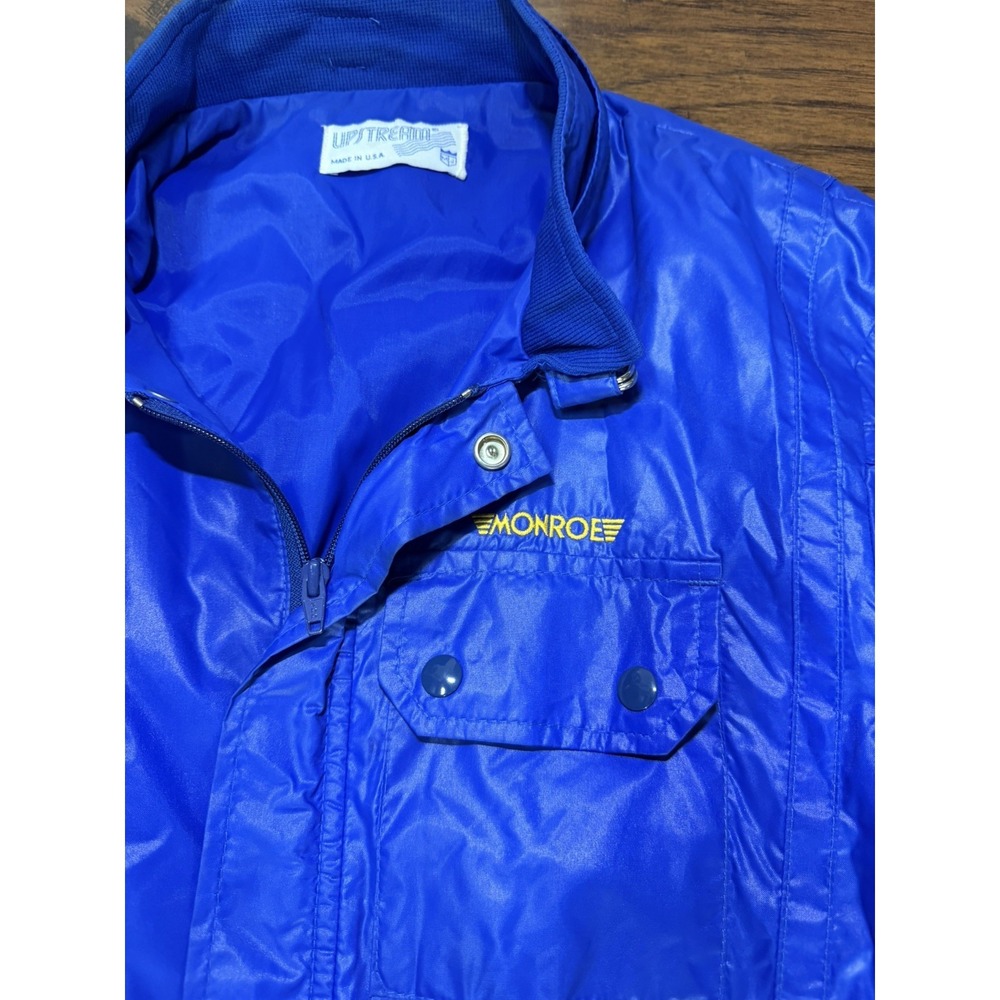 Vintage Upstream‎ Monroe Racing Windbreaker Jacket Blue Nylon Made in USA Mens